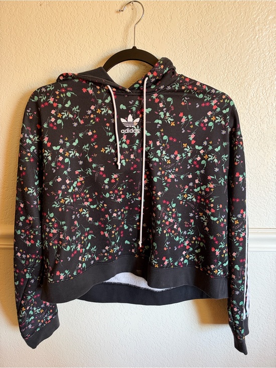adidas Sweaters - adidas Super Star Women’s Black Floral Cropped Hoodie Sweater size small